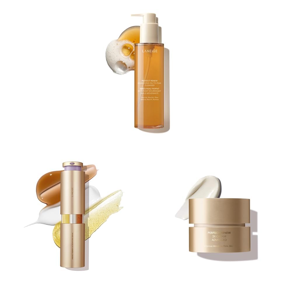 LANEIGE Perfect Renew 3X Routine: Retinol, Ceramide & Collagen Peptides for Wrinkle Care, Firming, & Radiance