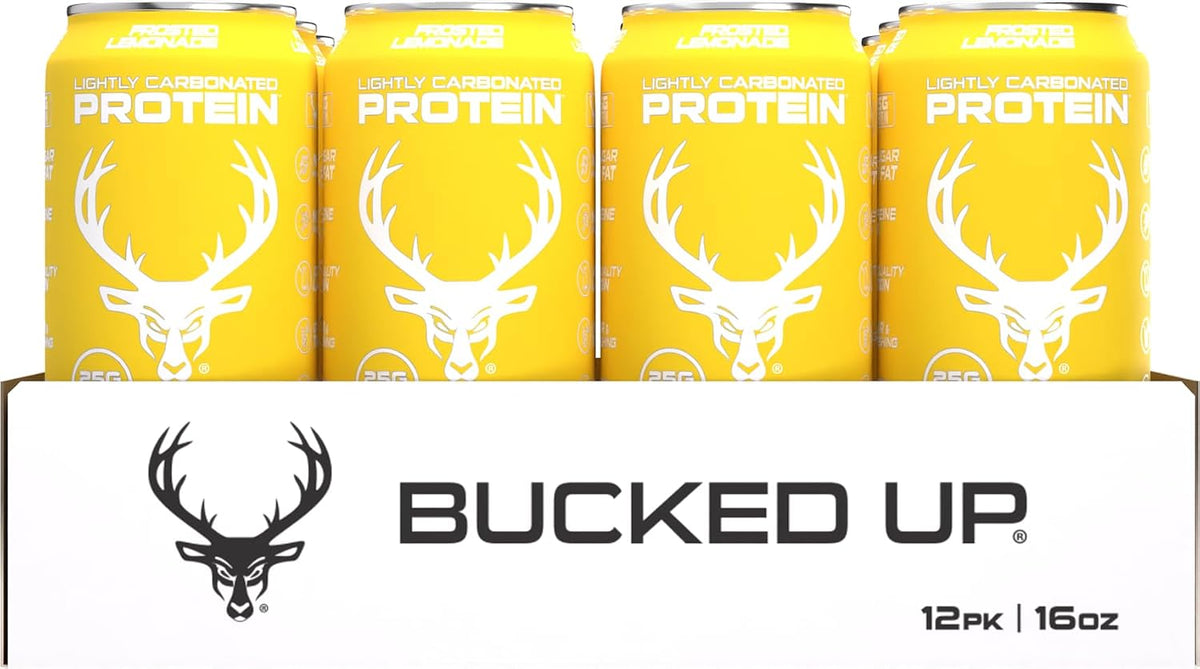 Bucked Up Lightly Carbonated Protein Soda | 25g Whey Isolate - Zero Sugar, Low Calorie, Caffeine Free, Clean Drink | Sparkling Protein Soda - 12 Pack, 16 oz Cans (Frosted Lemonade)