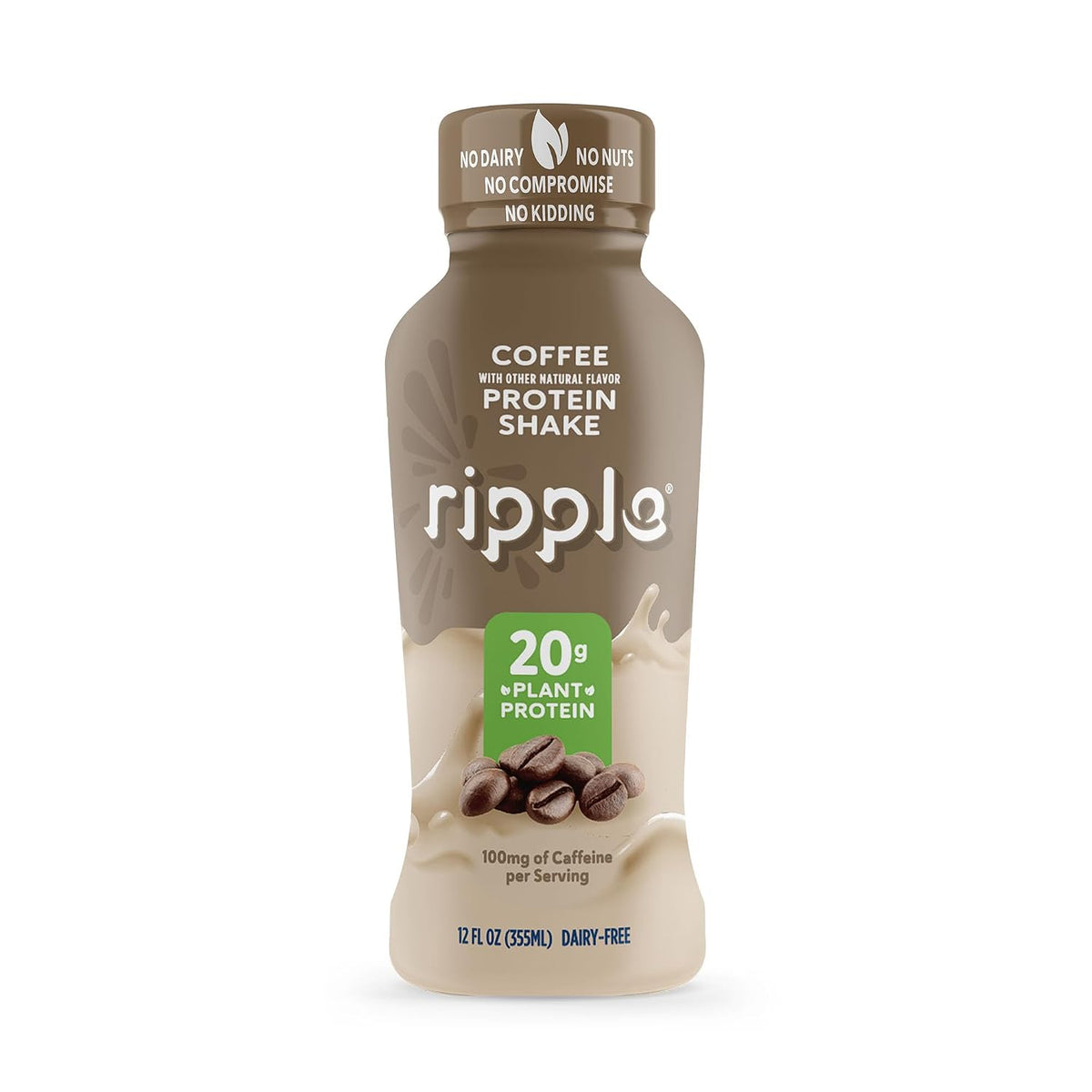Ripple Coffee Plant Based Protein Shake | 20g of Quality Sourced Pea Protein, 100mg Caffeine, Calcium | Shelf Stable | Vegan & Non GMO | Dairy, Soy, Nut, & Gluten Free | 12 Fl Oz Bottles (Pack of 12)