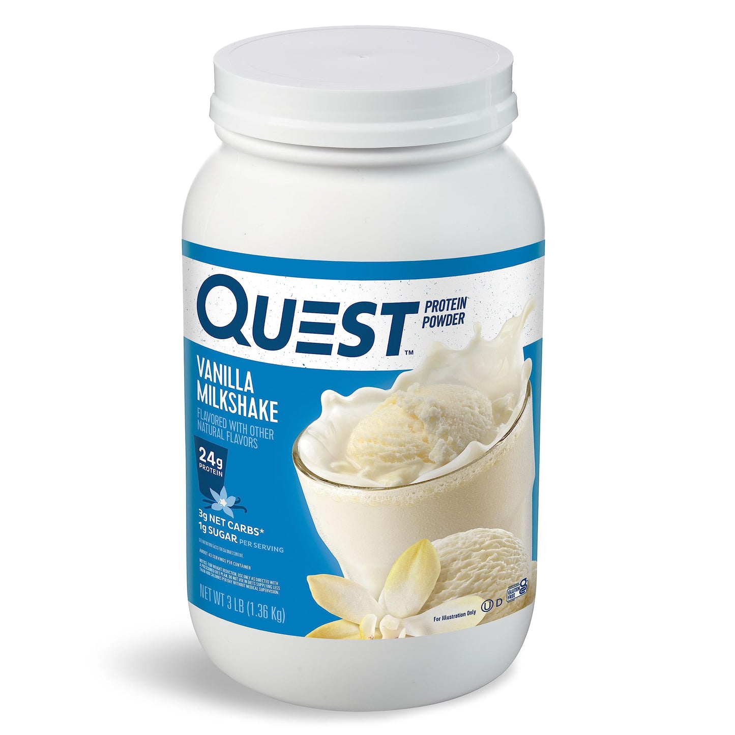 Quest Nutrition Chocolate Milkshake Protein Powder, 22g Protein, 1g Sugar, Low Carb, Gluten Free, 3 Pound, 43 Servings