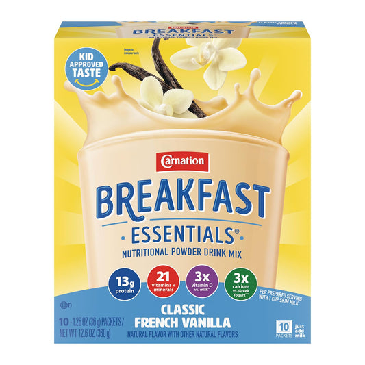 Carnation Breakfast Essentials Powder Drink Mix, Classic French Vanilla, 10 Count Box of 1.26 Ounce Packets (Pack of 6) | Classic French Vanilla
