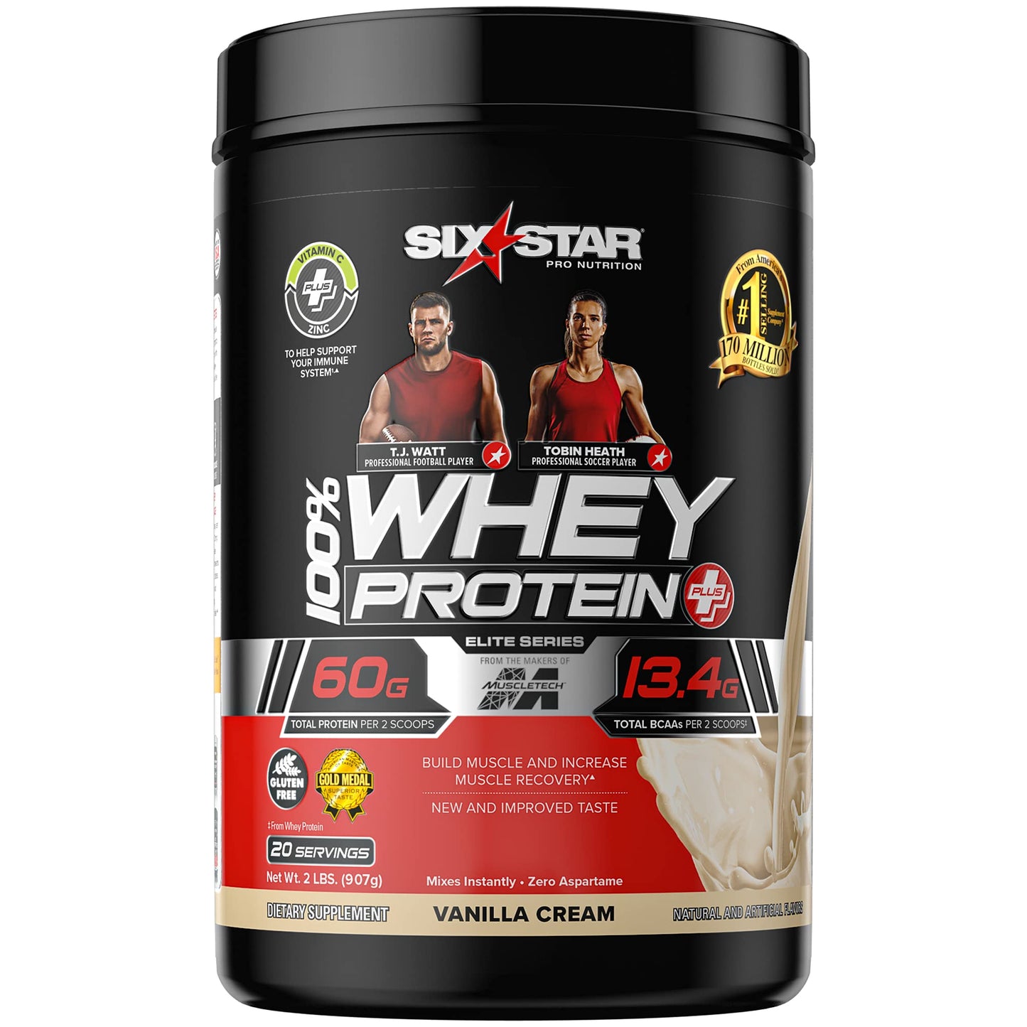 Six Star Whey Protein Powder Plus - Muscle Building & Recovery Formula with Whey Isolate Powder, BCAAs, 30g Protein, Immune Support - Post-Workout Supplement - Vanilla Cream, 1.8 lbs