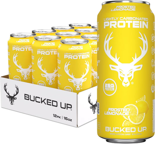 Bucked Up Lightly Carbonated Protein Soda | 25g Whey Isolate - Zero Sugar, Low Calorie, Caffeine Free, Clean Drink | Sparkling Protein Soda - 12 Pack, 16 oz Cans (Frosted Lemonade)