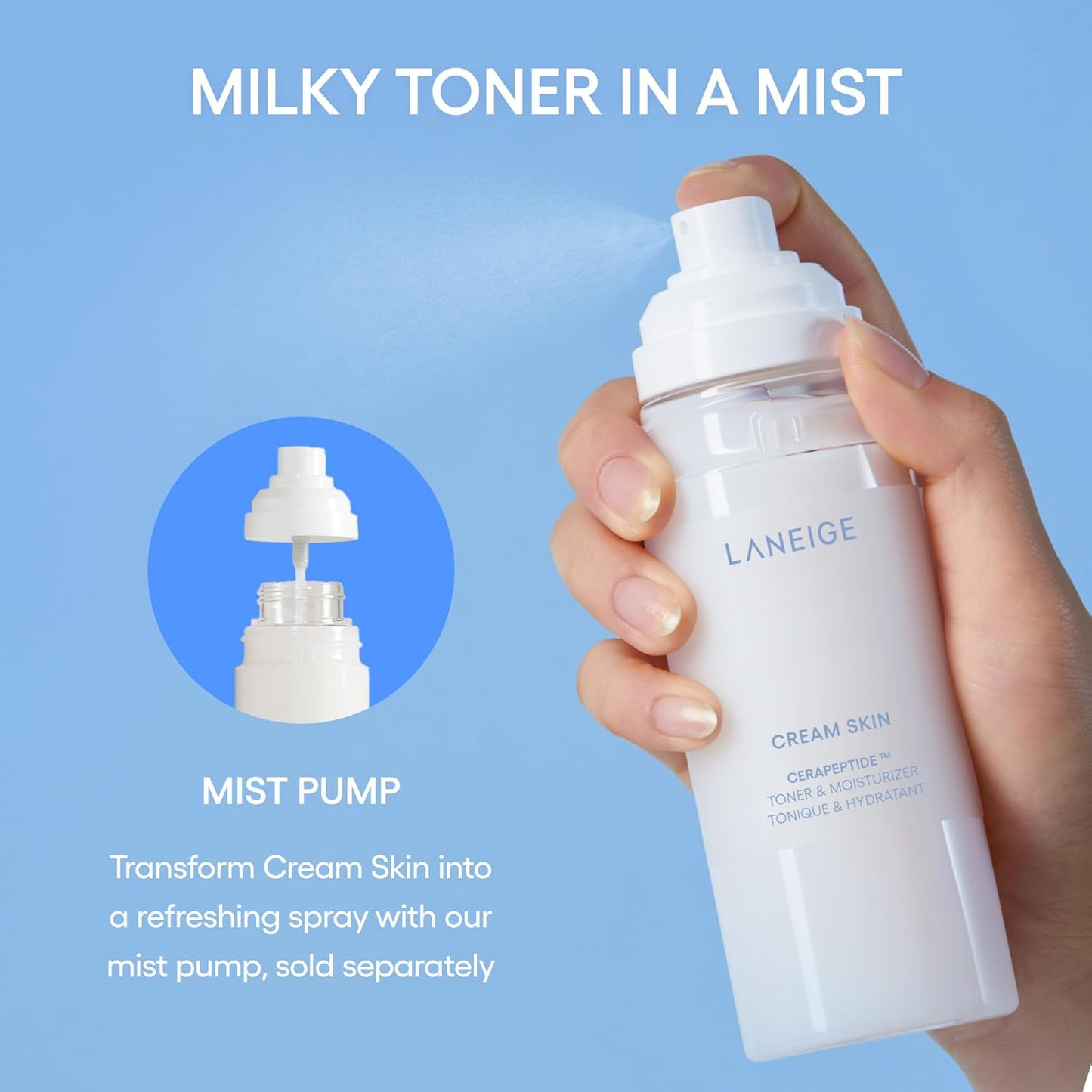 LANEIGE Cream Skin Toner & Moisturizer: Lightweight Refillable Korean Milky Toner with Ceramide & Peptide for Hydration, Firming, & Barrier Support