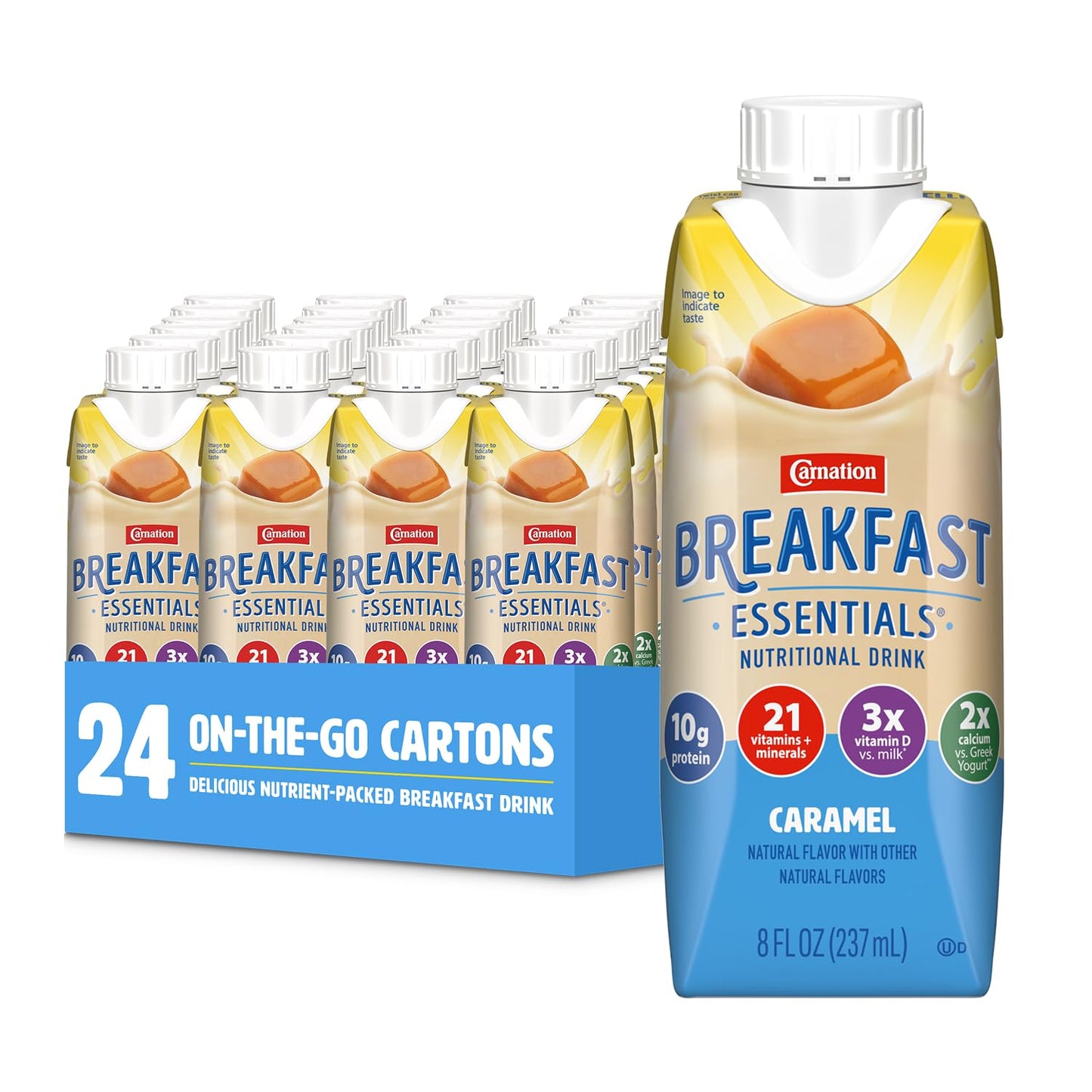 Carnation Breakfast Essentials Original Nutritional Drink, Caramel, 24 pk | New Flavor, Ready-to-Drink, 10g Protein, Vitamins D & C, Key Nutrients for Immune Support, Gluten Free, Kosher, 8 FL OZ