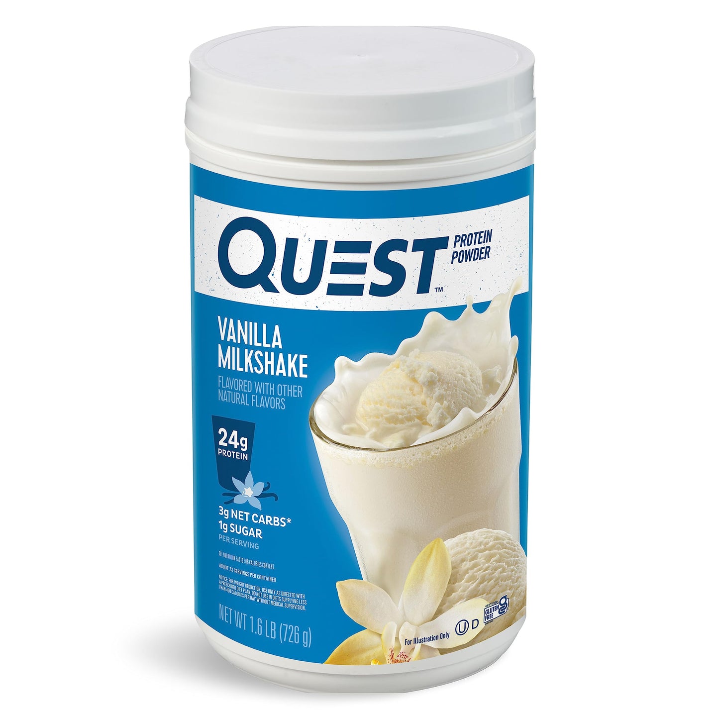Quest Nutrition Chocolate Milkshake Protein Powder, 22g Protein, 1g Sugar, Low Carb, Gluten Free, 3 Pound, 43 Servings