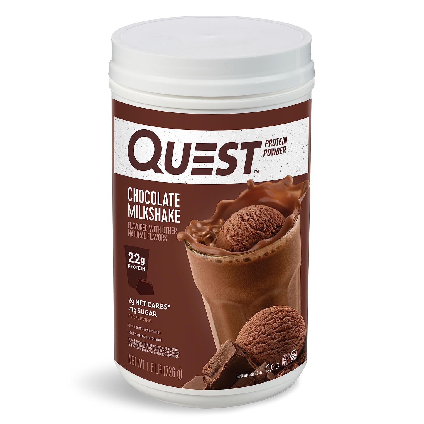 Quest Nutrition Chocolate Milkshake Protein Powder, 22g Protein, 1g Sugar, Low Carb, Gluten Free, 3 Pound, 43 Servings