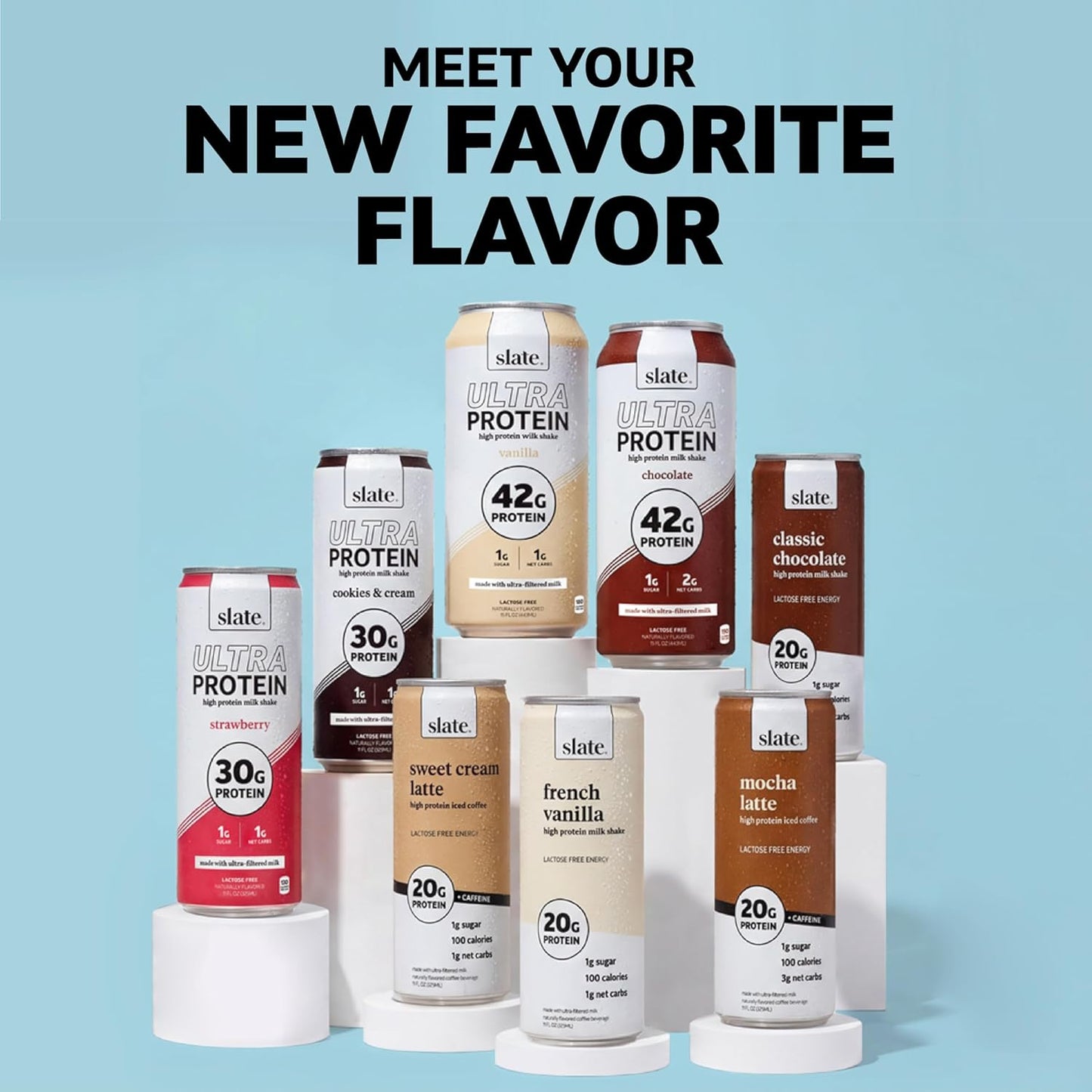 Slate Milk - Ultra Protein Shake - Vanilla - 42g Protein, 1g Sugar, 180 Calories, 1g Net Carbs - Lactose Free, No Added Sugar - Made with Ultra Filtered Milk - Breakfast Boost, Post Workout - 15 fl oz, 12 Cans