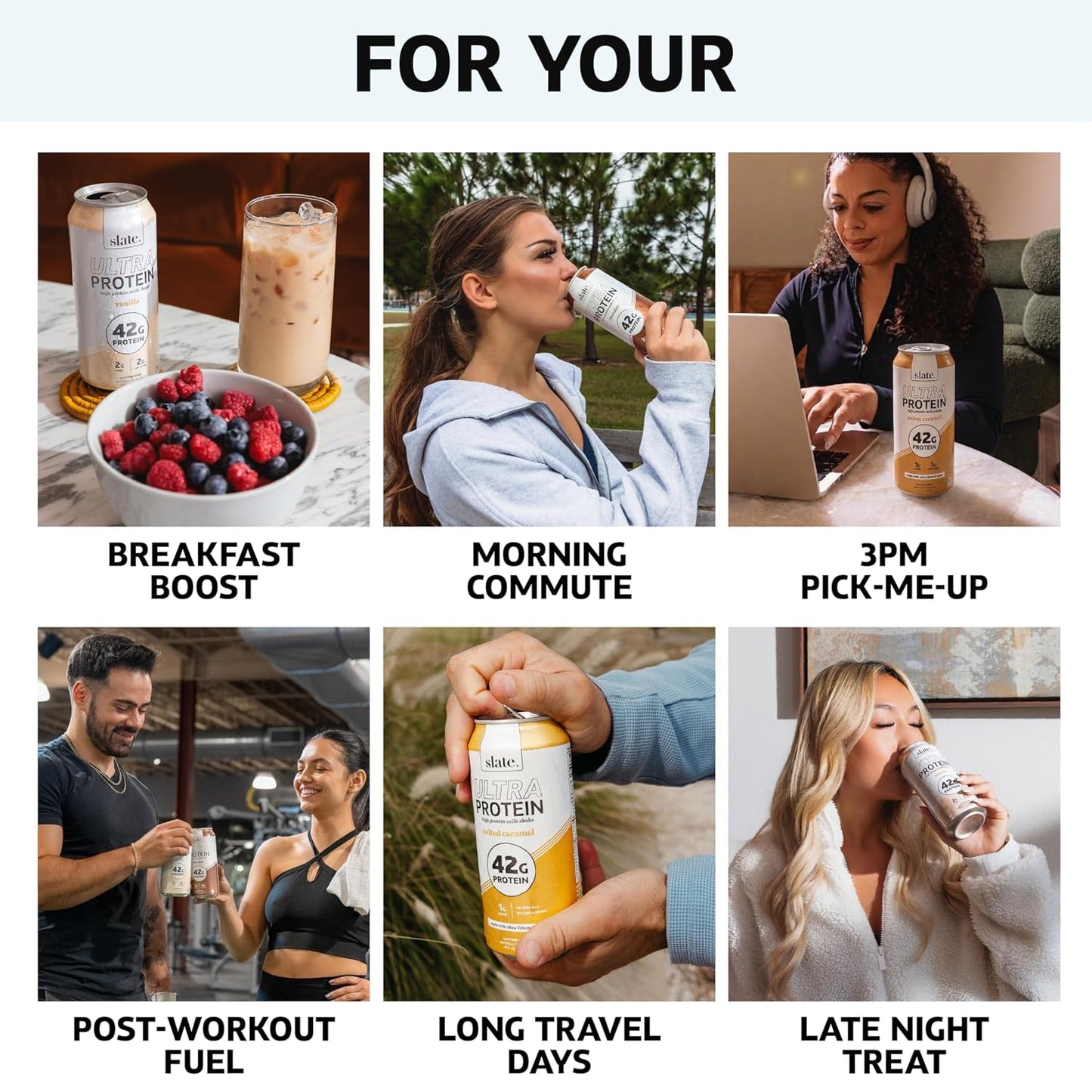 Slate Milk - Ultra Protein Shake - Vanilla - 42g Protein, 1g Sugar, 180 Calories, 1g Net Carbs - Lactose Free, No Added Sugar - Made with Ultra Filtered Milk - Breakfast Boost, Post Workout - 15 fl oz, 12 Cans
