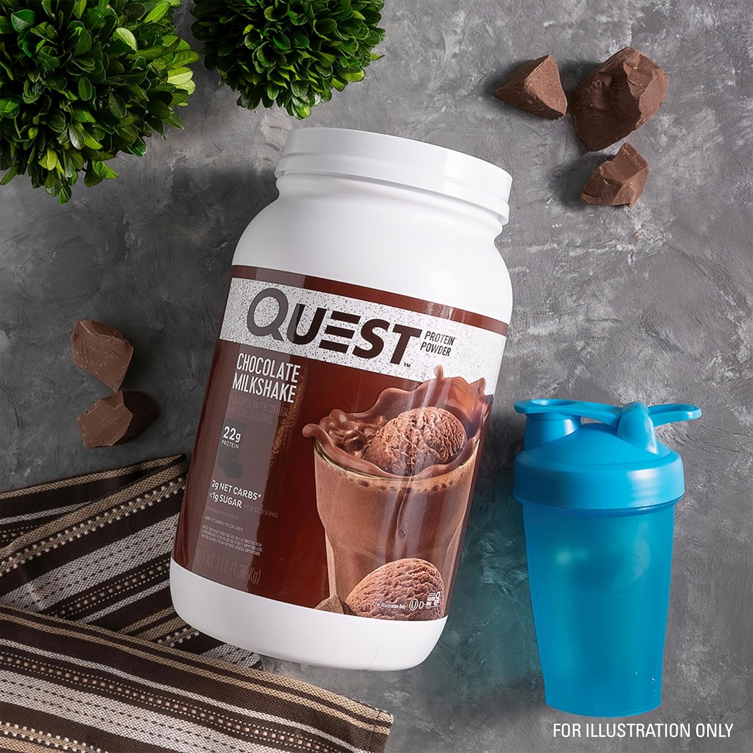 Quest Nutrition Chocolate Milkshake Protein Powder, 22g Protein, 1g Sugar, Low Carb, Gluten Free, 3 Pound, 43 Servings